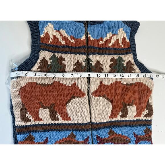 Woolrich Blue Brown Mountain Fish Bear Print Sweater Winter Outdoors S - Picture 7 of 7